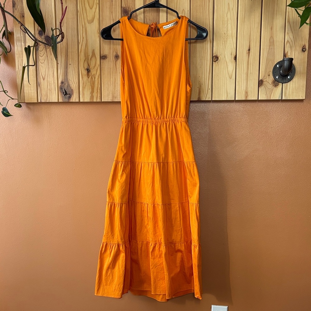 Alice + Olivia Bright Orange Backless Midi Dress